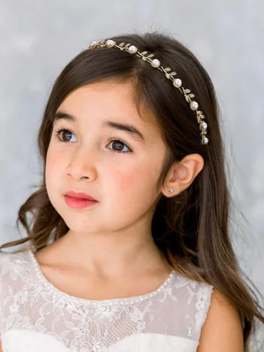 Miniatura 2 de SWEETV Diadema para niña de flores, perla para niñas, accesorios para el cabello de princesa, para fiesta de cumpleaños, primera comunión