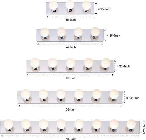 Miniatura 6 de Lighting - Tira de tres luces para tocador de estilo Hollywood con placas cromadas, accesorios de calidad de salón para dormitorio, baño, vestidor