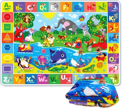 Miniatura 8 de QUOKKA Alfombra de juego para bebé para piso, alfombra ABC de superficie de felpa súper suave para niños pequeños y bebés, extra gruesa