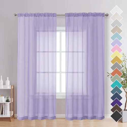 Miniatura 109 de OVZME - Cortinas traslúcidas blancas de 45 pulgadas de largo, 2 paneles, cortinas de gasa con bolsillo para barra para ventanas pequeñas, cada una