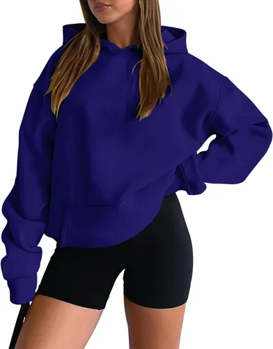 Miniatura 13 de onlypuff Sudadera casual con capucha para mujer, de manga larga, con bolsillo de canguro, hombro caído