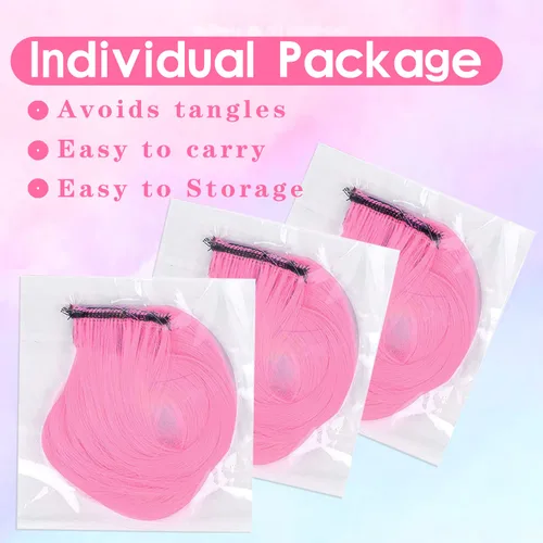 Miniatura 5 de GPOVVIMX 12 extensiones de cabello rosa con clip, extensiones rizadas y onduladas de color para niños y niñas, extensiones sintéticas con reflejos