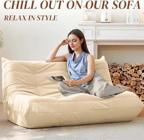Miniatura 3 de Silla Puf, Silla Puf Loveseat junto a la Chimenea Sofá Puf para Adultos, Sillas Puf de 2 Plazas para Adolescentes con Espuma de Alta Resistencia