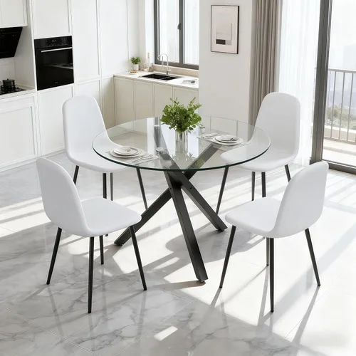 Miniatura 22 de Juego de mesa de comedor redonda de vidrio para 4, mesa de cocina redonda de 39 pulgadas y sillas para 4 personas con tapa de vidrio templado y base