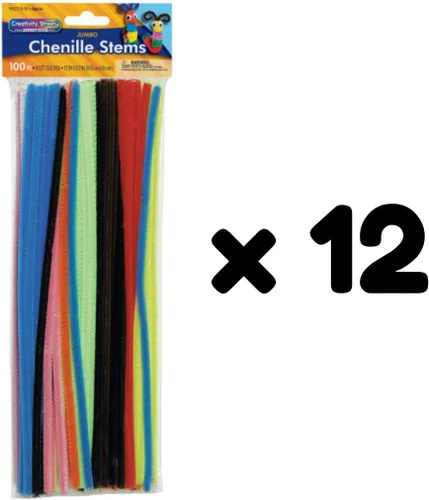 Miniatura 6 de Creativity Street Jumbo Chenille Stems, 12" x 6 mm, Craft Pipe Cleaners in Assorted Basic Colors, Pack of 100, Case of 12 Packs, 1200 Chenille Stems
