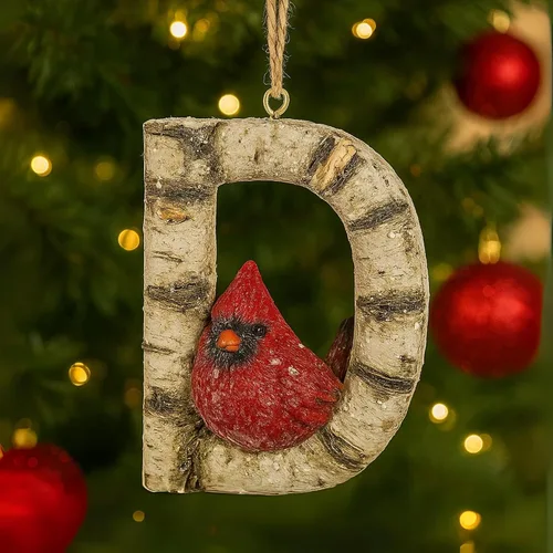 Miniatura 7 de Adorno de Navidad con letra inicial cardenal rústica, aspecto de madera de abedul, alfabeto colgante, decoración con monograma para árbol de Letra R