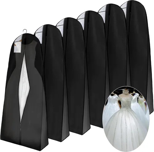 Windyun Paquete de 6 bolsas de ropa para vestidos de novia de 71 pulgadas, bolsas de vestir para vestidos largos con refuerzo de 9 pulgadas para