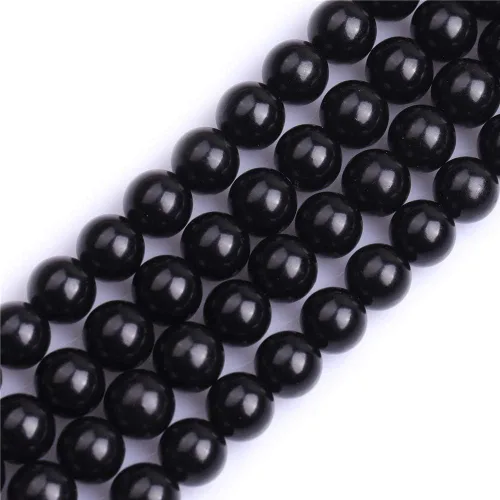 Miniatura 163 de GEM-Inside Cuentas sueltas de piedra natural de lava negra de 8 mm, redondas, piedra de energía para hacer joyas 15' Negro