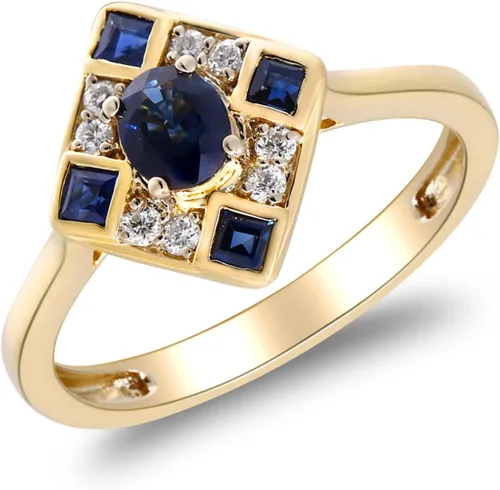 Miniatura 3 de Gin & Grace Anillo de zafiro azul genuino de oro amarillo de 10 quilates con diamantes para mujer. Joyas hechas a mano de zafiro con forma de óvalo