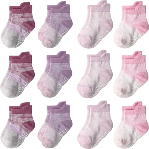 Miniatura 12 de Calcetines SkiBeaut para niños con agarre, 12 pares de calcetines antideslizantes para niños, calcetines de casa para bebés, niños y niñas de 0 a 7