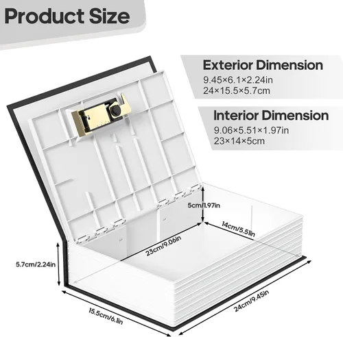 Miniatura 2 de KMC Caja fuerte con cerradura de combinación, caja fuerte de metal con diseño de diccionario para adultos, alcancía oculta para ahorrar dinero