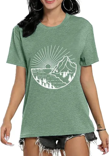 Miniatura 114 de Camisetas sin mangas de senderismo y montaña para mujer, divertidas camisetas de entrenamiento con gráficos de pino y amanecer, camisetas de verano