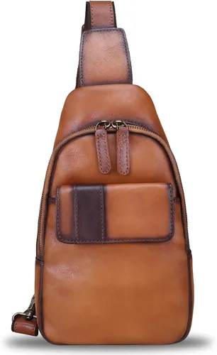 Miniatura 2 de LRTO Bolso bandolera de cuero genuino - Mochila de cuero hecha a mano para mujeres y hombres - Crossbody, bolsa de pecho