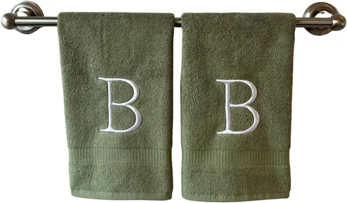 Miniatura 32 de Toalla de mano con inicial beige para baño, toalla bordada decorativa de calidad de hotel de lujo con monograma para tocador, spa, certificado