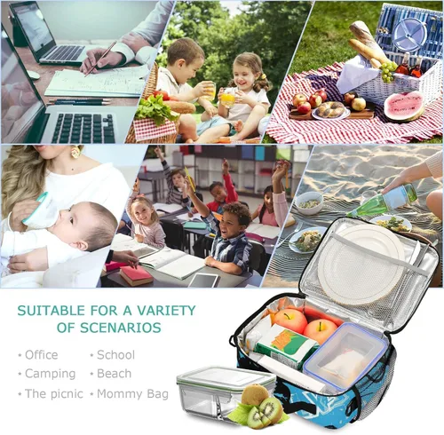 Miniatura 4 de Bolsa de almuerzo azul personalizada para vehículos deportivos de motocross, para niños, niñas, niños, bolsas de almuerzo personalizadas con tu