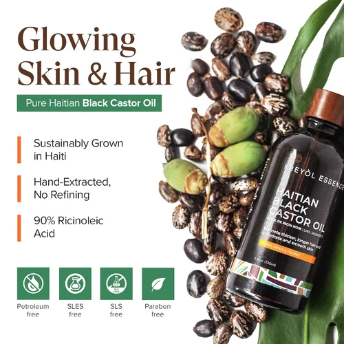 Miniatura 7 de Kreyol Essence - Aceite de ricino negro haitiano para piel y cabello, botella de vidrio, prensado en frío, sin hexano, cabello de aspecto más