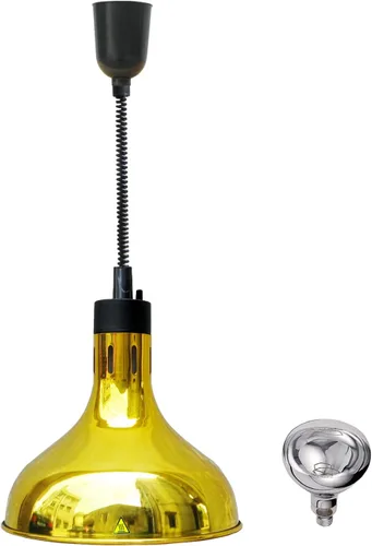 Lámpara colgante de calor de alimentos infrarrojos Calentador de alimentos Fry Luz de calefacción 250W con cable retráctil (Dia29 cm (oro))