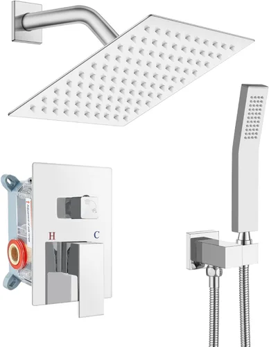 Miniatura 25 de gotonovo Sistema de ducha de lluvia para baño, juego de cabezal y mango de ducha de lluvia montado en la pared, conjunto completo combinado de latón
