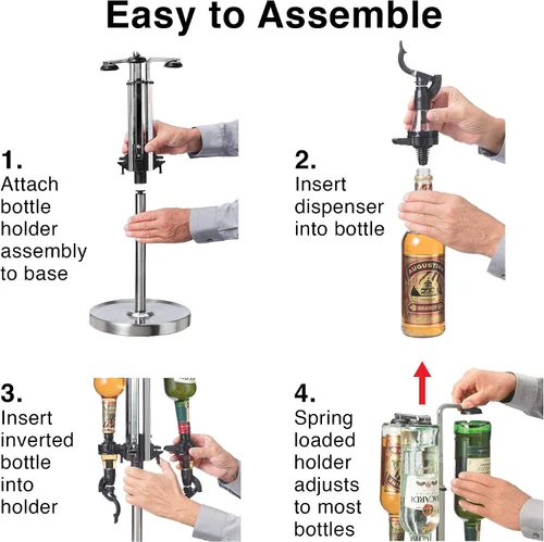 Miniatura 5 de OGGI Dispensador giratorio profesional de licor de 3 botellas, acero inoxidable