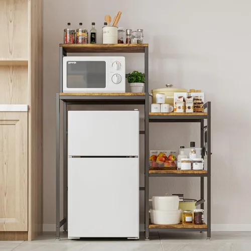 Miniatura 5 de COCOLUCKY - Mini soporte para refrigerador de 6 niveles con estante de almacenamiento. Diseño asimétrico 2 en 1: lado ancho para nevera + Marrón