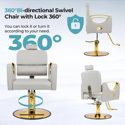 Miniatura 6 de Sillas de salón para peluquero reclinable para peluquería 360 silla giratoria de peluquería con bomba hidráulica resistente