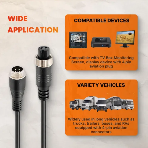 Miniatura 5 de Cable de extensión de video de aviación de 4 pines de 10 pies/3M para cámaras de visión trasera CCTV y monitores de respaldo de vehículos