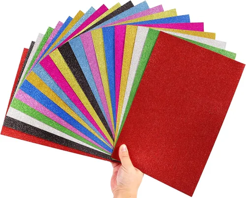 Miniatura 14 de 10 hojas de espuma con purpurina para manualidades, papel de cartulina A4 que brilla, papel adhesivo autoadhesivo para construcción navideña, álbum