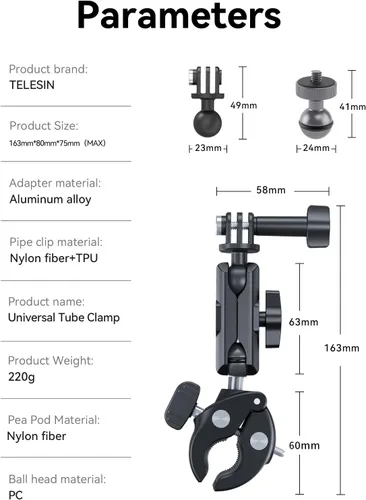Miniatura 8 de Soporte de abrazadera para manillar de motocicleta para GoPro Insta360, 360 Bicicletas Dirtbike accesorio de montaje para DJI Osmo Action 6/Osmo