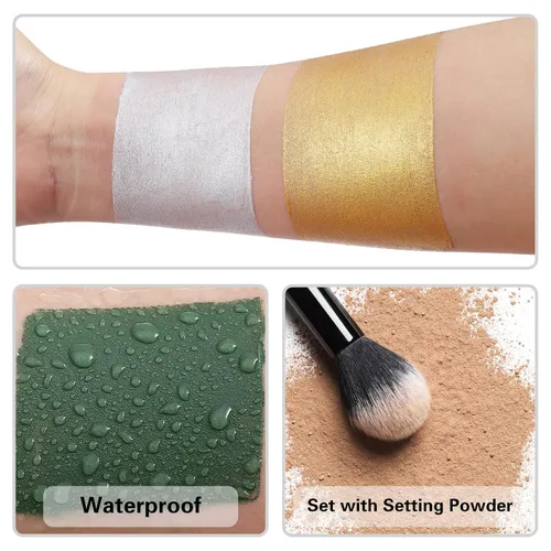 Miniatura 3 de BOBISUKA Palo de pintura facial dorada, impermeable, metálico, dorado, de cuerpo completo, kit de pintura mezclable para Halloween, maquillaje SFX