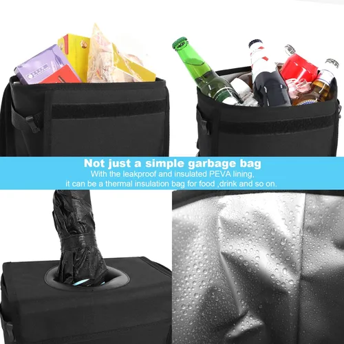 Miniatura 4 de Bolsa de basura impermeable para automóvil, basurero impermeable con tapa para asiento delantero de SUV, multiusos, para colgar en reposacabezas