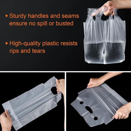 Miniatura 2 de Elyfree 200 unidades de transportador de bebidas para entrega, transportador de plástico transparente con asa para café/té/jugo, bolsas portátiles