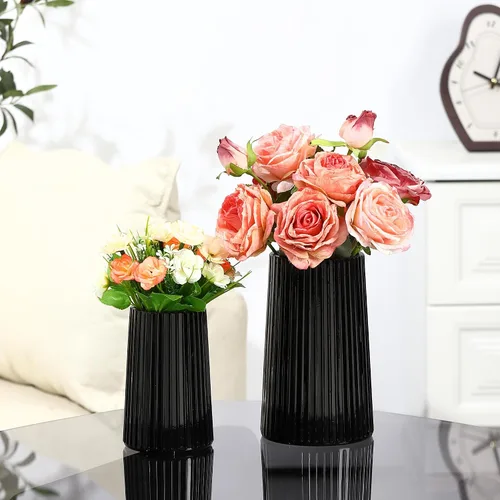 Miniatura 24 de Jarrón de vidrio ámbar para flores, florero para ramo, jarrones de vidrio modernos, jarrones acanalados para sala de estar, dormitorio, mesa