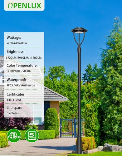 Miniatura 2 de Luz LED para poste superior, certificación ETL, 80 W, 64 W, 48 W, ajustable, 3 CCT, luces de poste para exteriores ajustables con fotocélula IP65