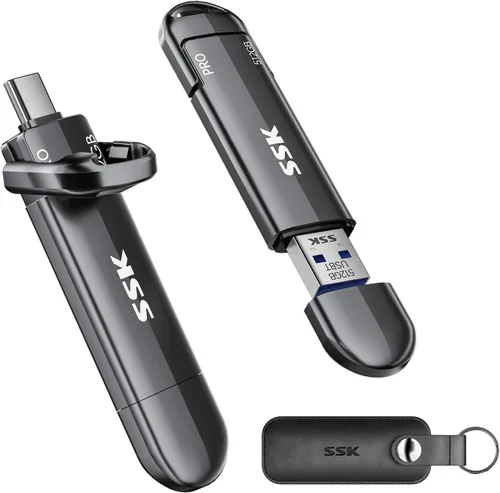 Miniatura 10 de SSK Unidad Flash USB 256GB SSD Externa, TLC NAND Unidad de Estado Sólido de Doble Puerto USBC y USBA, Hasta 1000MB/s Unidad USB de Pulgar Portátil