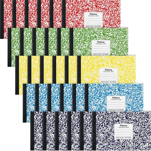 Fainne Paquete de 30 cuadernos de composición de tamaño medio de 4-7/8 x 7-1/2 pulgadas de ancho, con rayas de media página, cuaderno de composición