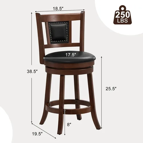 Miniatura 3 de GOFLAME Juego de 2 taburetes de bar tapizados de 25.5 pulgadas, taburetes de bar giratorios de altura de mostrador con respaldo curvado