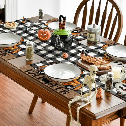 Miniatura 5 de Artoid Mode Buffalo - Juego de 4 manteles individuales espeluznantes de Halloween, 12 x 18 pulgadas, para decoración de fiestas, cocina, comedor
