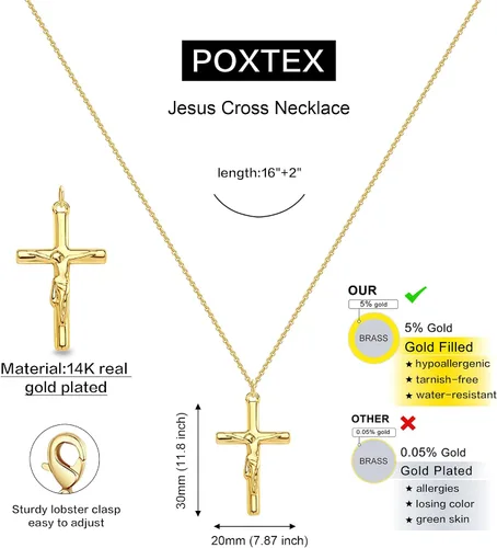 Miniatura 89 de Collar de cruz para mujeres y niñas, delicado chapado en oro de 14 quilates, gargantilla con dije de cruz que no se deslustra, impermeable, moderno