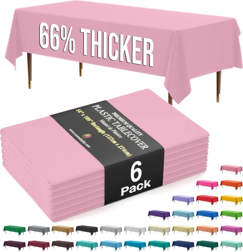 Miniatura 106 de Exquisite 66% Thicker Premium Plastic Table Cloth Rectangle Table Cover 0.5 Mil 6 Pack Aqua Table Cloth 54 Inch x 108 Inch Disposable Tablecloth