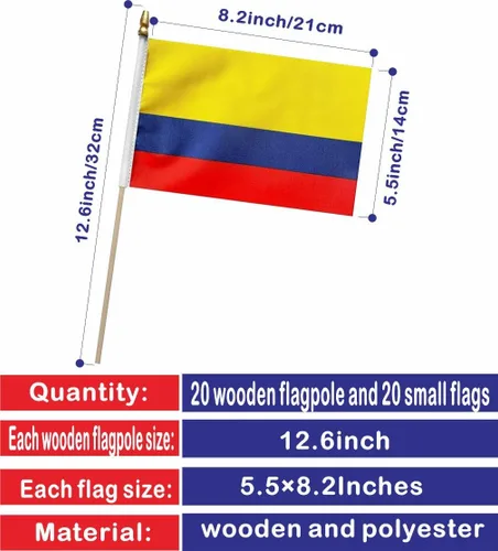 Miniatura 2 de Paquete de 20 banderas colombianas pequeñas de mano para decoración (5 x 8 pulgadas), esenciales para fiestas y celebraciones