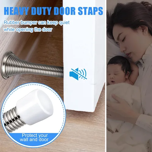 Miniatura 5 de Chumia Tope de puerta de resorte de 36 piezas con parachoques de goma, resorte flexible, resistente, tope de puerta de pared para el hogar, oficina