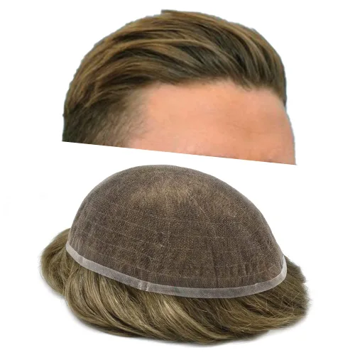 Miniatura 30 de Tupé para hombres cabello humano real sistema de cabello para hombre encaje francés completo 100% cabello humano postizos para hombres pieza de pelo
