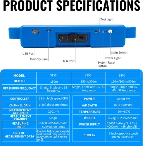 Miniatura 7 de Detector de agua S150 Buscador de agua subterránea para pozo Función de mapeo automático para levantamiento de aguas subterráneas y ubicación