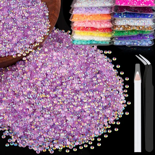 Miniatura 18 de 5000 piezas de diamantes de imitación de resina de 0.118 pulgadas a granel, color verde oscuro AB con parte trasera plana, diamantes de imitación