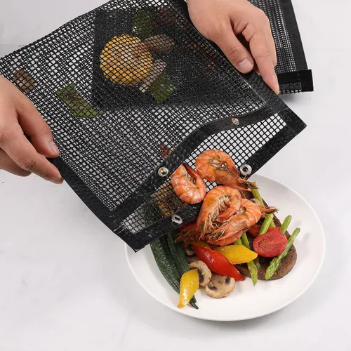 Miniatura 7 de Bolsas de malla para parrilla de barbacoa reutilizables para parrillas al aire libre, 3 bolsas antiadherentes para parrillas eléctricas de gas