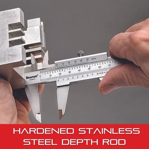 Miniatura 4 de Starrett Pinza Vernier con varilla de profundidad de acero inoxidable endurecido, tornillo de bloqueo y afilado, graduación negra, métrica, inglés