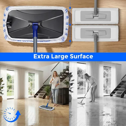 Miniatura 2 de MASTERTOP Trapeador plano de microfibra, mopa extendida para suelos húmedos y secos con 5 almohadillas reutilizables y mango telescópico, mopas