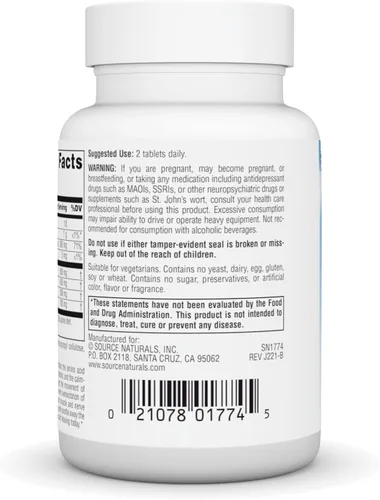Miniatura 3 de Source Naturals Teanina Serena, Mente y Cuerpo Calma*, con GABA - Formlua Vegetariana - 30 Tabletas
