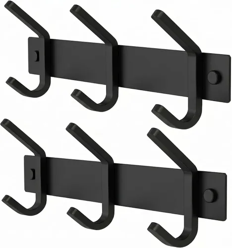 Miniatura 38 de Perchero de Abrigos Pequeño Negro Mate para Pared – Riel de Ganchos de Acero Inoxidable de 6 Pulgadas con 2 Ganchos Dobles para Abrigos