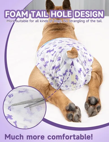 Miniatura 3 de MICOOYO Pañales desechables para perras, pañales para perras, pañal para mascotas súper absorbente con agujero de cola de espuma para el celo